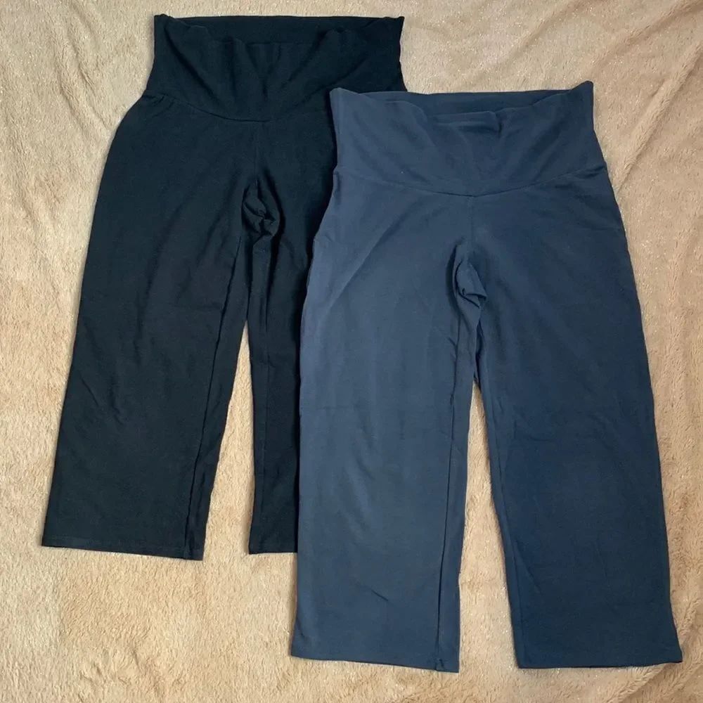 Old Navy Maternity Cotton Capri Pants Set of 2  S Black/Gray